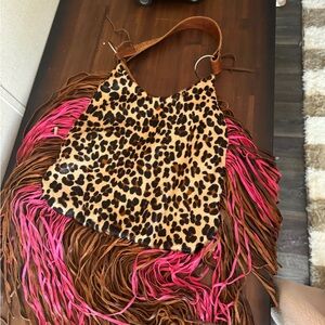 Leopard Print Fringe Shoulder Bag Western Bag